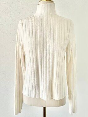 CALVIN KLEIN Women's Ivory Ribbed Soft Knit Turtleneck Cropped Sweater sz Large